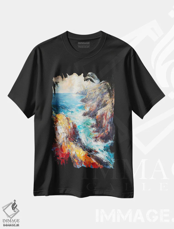 تیشرت مشکی طرح دار – تیشرت طبیعت ,نمای هوایی صخره های آتلانتیک اثر کانر مک گوایر فروشگاه ایماژ