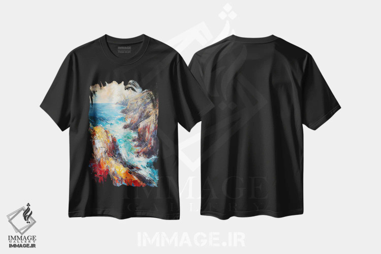 تیشرت مشکی طرح دار – تیشرت طبیعت ,نمای هوایی صخره های آتلانتیک اثر کانر مک گوایر فروشگاه ایماژ