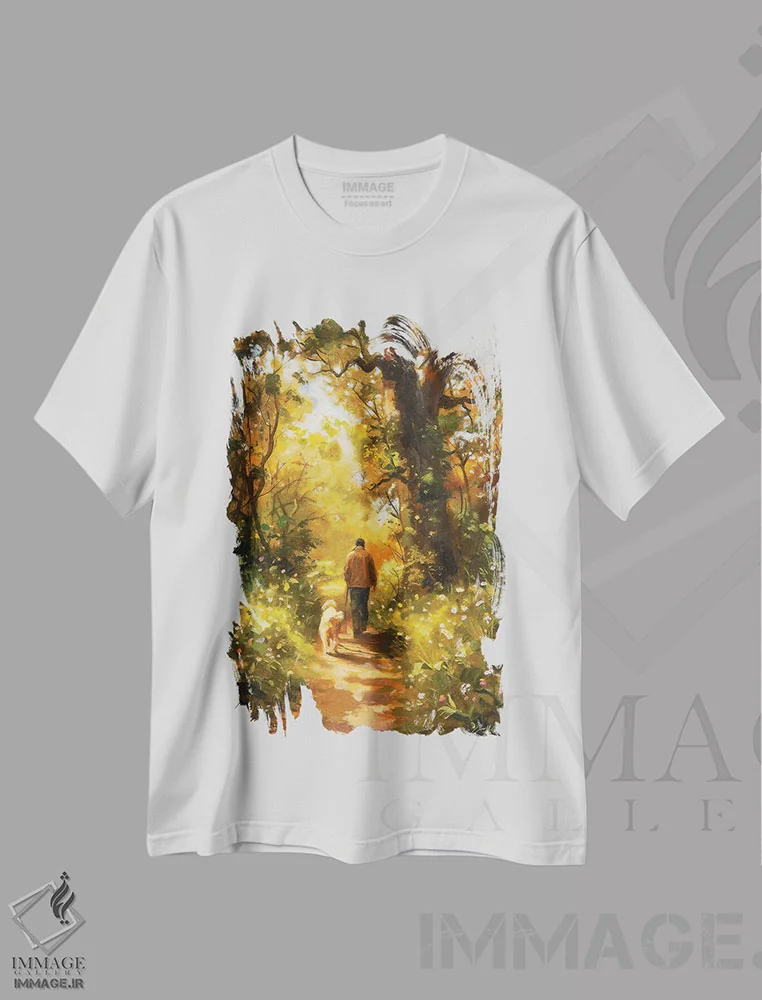 تیشرت سفید طرح دار – تیشرت طبیعت ,پیاده روی در جنگل اثر کانر مک گوایر فروشگاه ایماژ