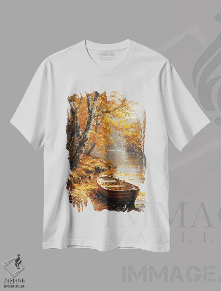 تیشرت سفید طرح دار – تیشرت منظره ,رود پاییزی دوم اثر کانر مک گوایر immage.ir