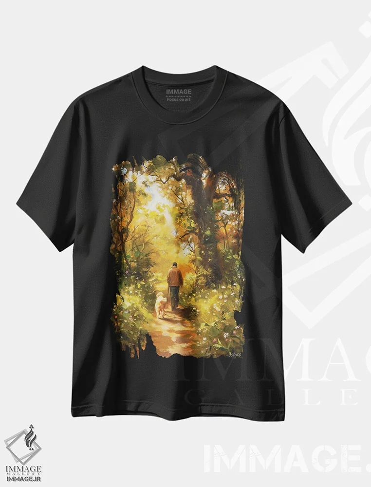 تیشرت مشکی طرح دار – تیشرت طبیعت ,پیاده روی در جنگل اثر کانر مک گوایر immage.ir