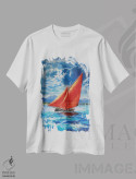 تیشرت سفید طرح دار – تیشرت هنری ,قایق گالووی هوکر در دریا اثر کانر مک گوایر immage.ir