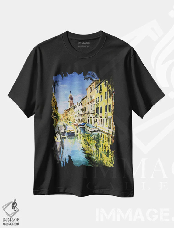 تیشرت مشکی طرح دار – تیشرت شهری ,Italy" کانال ونیز، ایتالیا اثر کانر مک گوایر فروشگاه ایماژ
