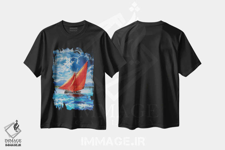 تیشرت مشکی طرح دار – تیشرت هنری ,قایق گالووی هوکر در دریا اثر کانر مک گوایر فروشگاه ایماژ