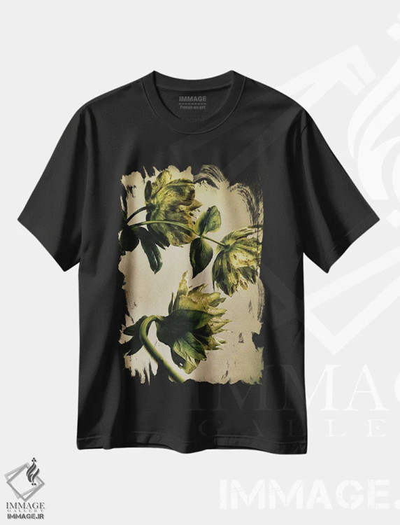 تیشرت مشکی طرح دار – تیشرت هنری گیاه نگار ,گل خربق LXXIII اثر مایکل فرانک فروشگاه ایماژ
