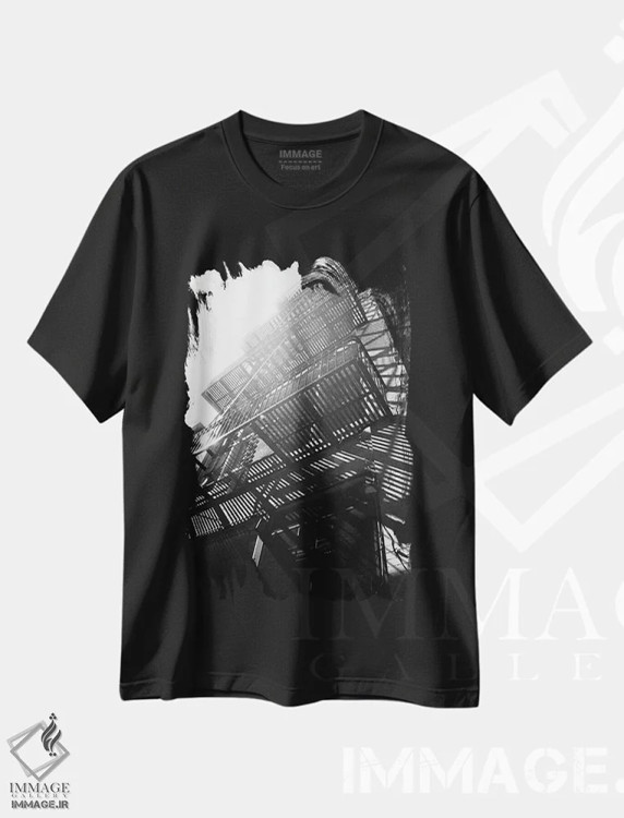 تیشرت مشکی طرح دار – تیشرت طبیعت ,پله اضطراری اثر مایکل فرانک immage.ir