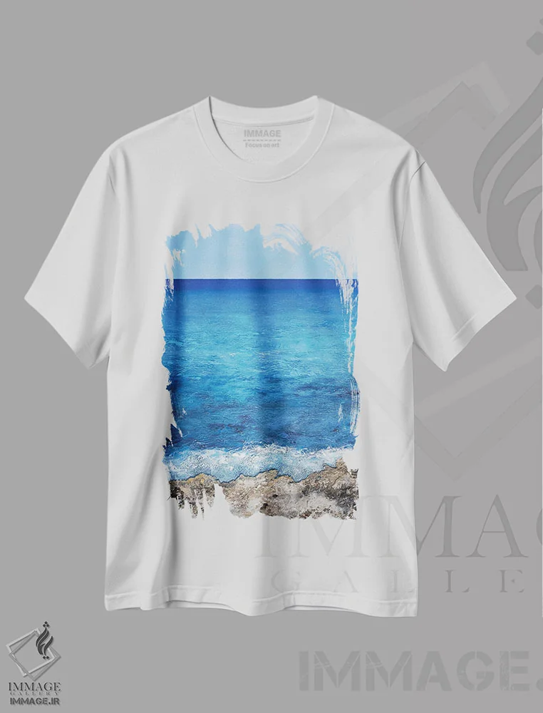 تیشرت سفید طرح دار – تیشرت طبیعت ,آبی عمیق اثر مارتینا هارتوش فروشگاه ایماژ