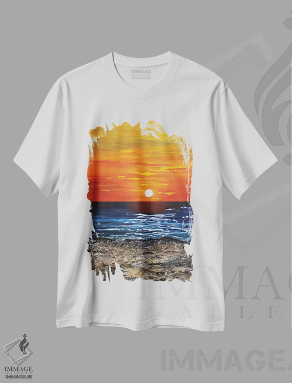 تیشرت سفید طرح دار – تیشرت غروب خورشید ,غروب آفتاب اثر مارتینا هارتوش فروشگاه ایماژ