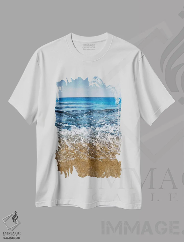 تیشرت سفید طرح دار – تیشرت ساحلی ,موج ساحلی اثر مارتینا هارتوش immage.ir