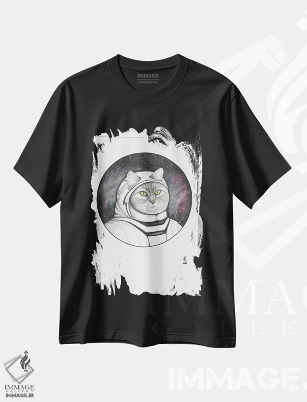 تیشرت مشکی طرح دار – تیشرت گیمینگ ,گربه فضایی اثر مندی هک فروشگاه ایماژ