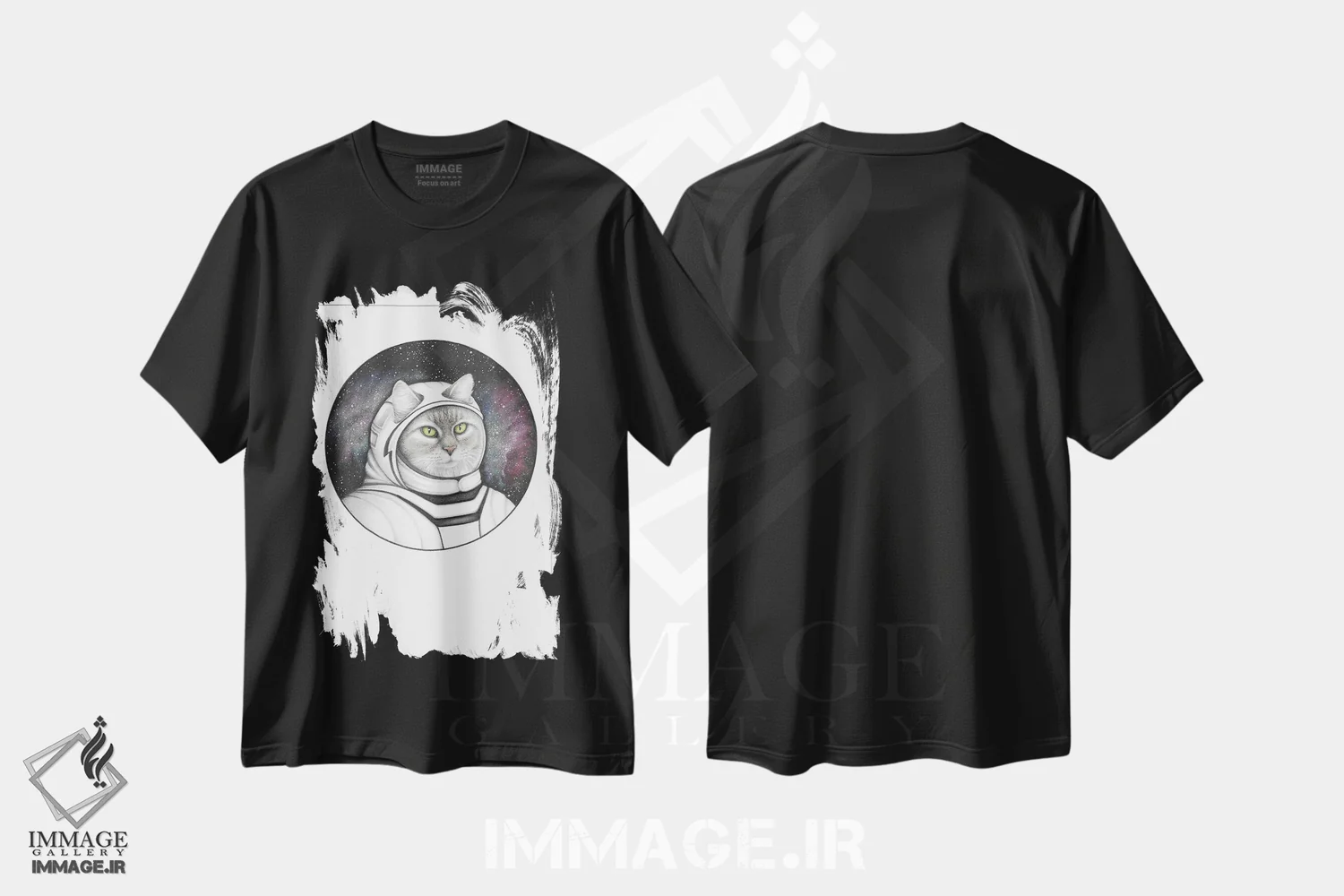 تیشرت مشکی طرح دار – تیشرت گیمینگ ,گربه فضایی اثر مندی هک فروشگاه ایماژ