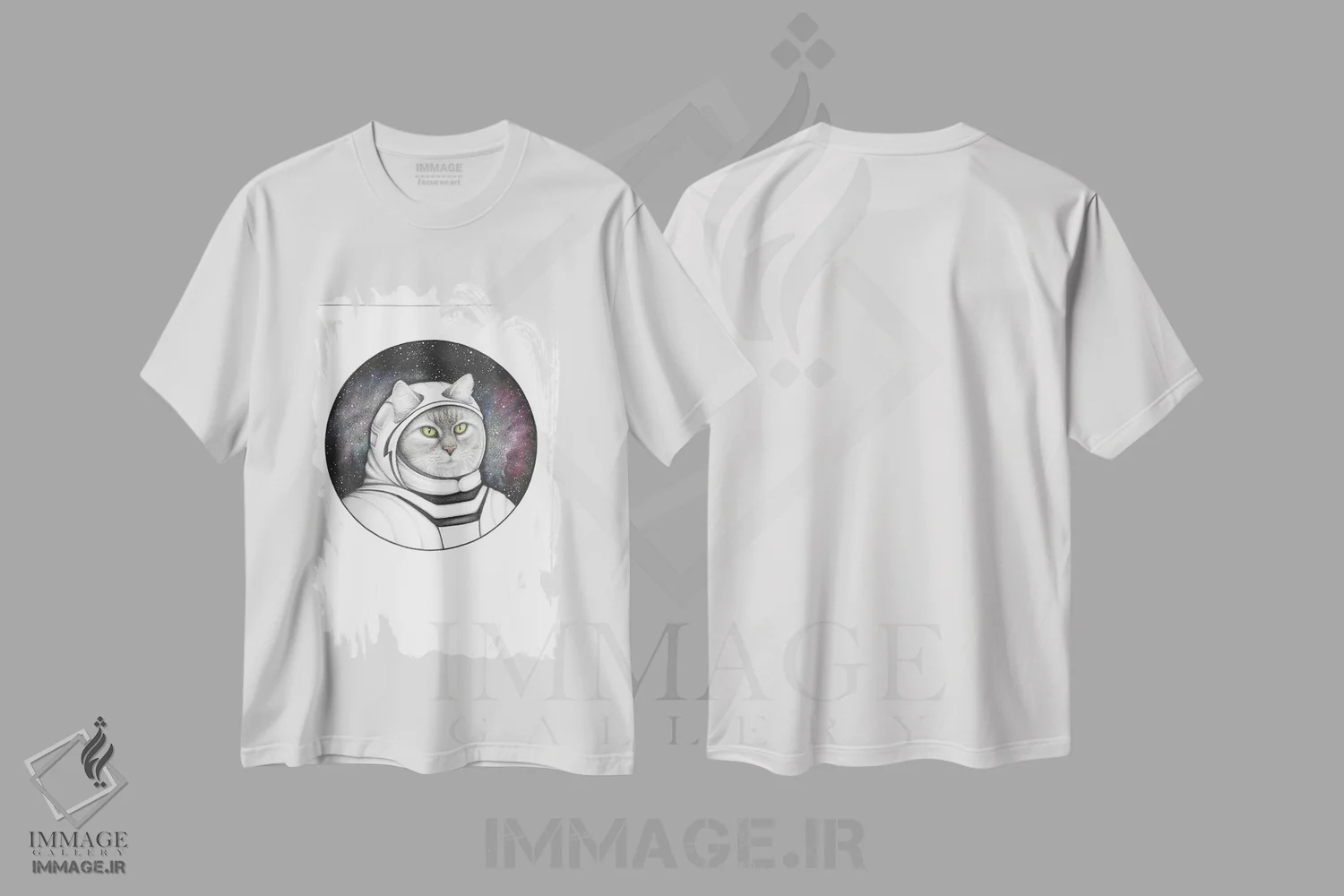تیشرت سفید طرح دار – تیشرت گیمینگ ,گربه فضایی اثر مندی هک immage.ir