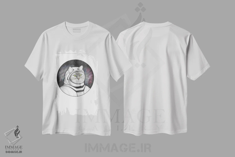 تیشرت سفید طرح دار – تیشرت گیمینگ ,گربه فضایی اثر مندی هک immage.ir