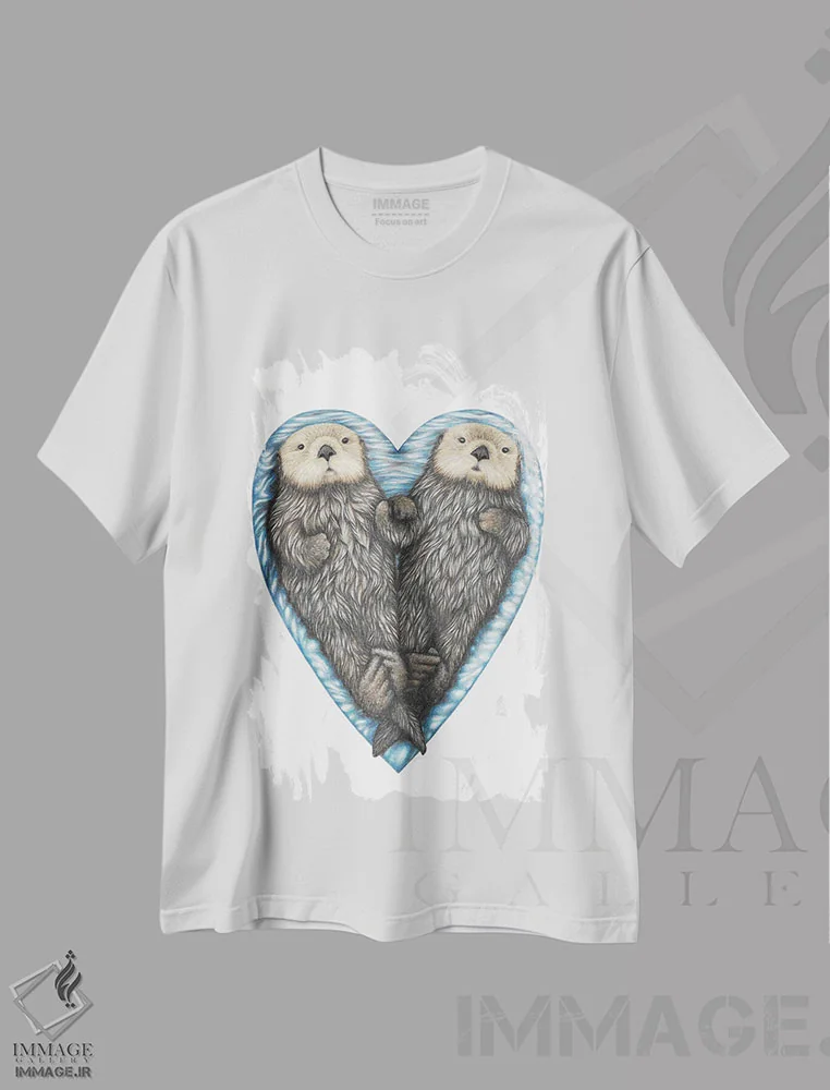 تیشرت سفید طرح دار – تیشرت حیوانات ,قلب سمور دریایی اثر مندی هک فروشگاه ایماژ