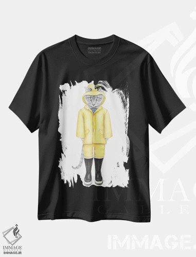 تیشرت مشکی طرح دار – تیشرت فانتزی ,گربه بارانی اثر مندی هک فروشگاه ایماژ