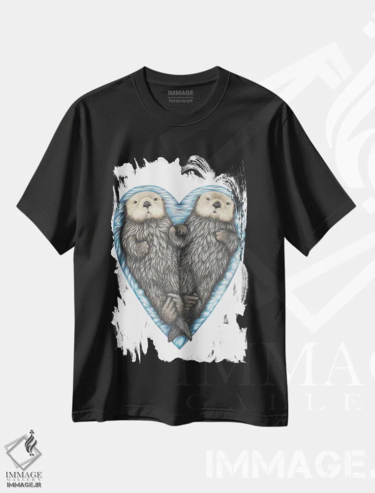 تیشرت مشکی طرح دار – تیشرت حیوانات ,قلب سمور دریایی اثر مندی هک immage.ir