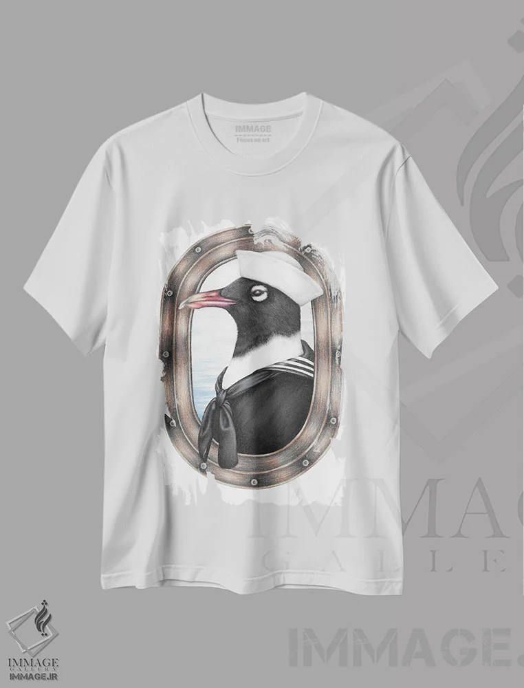 تیشرت سفید طرح دار – تیشرت دریایی ,مرغ دریایی ملوان اثر مندی هک فروشگاه ایماژ