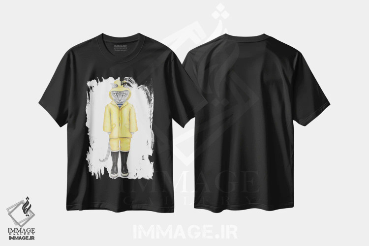 تیشرت مشکی طرح دار – تیشرت فانتزی ,گربه بارانی اثر مندی هک فروشگاه ایماژ