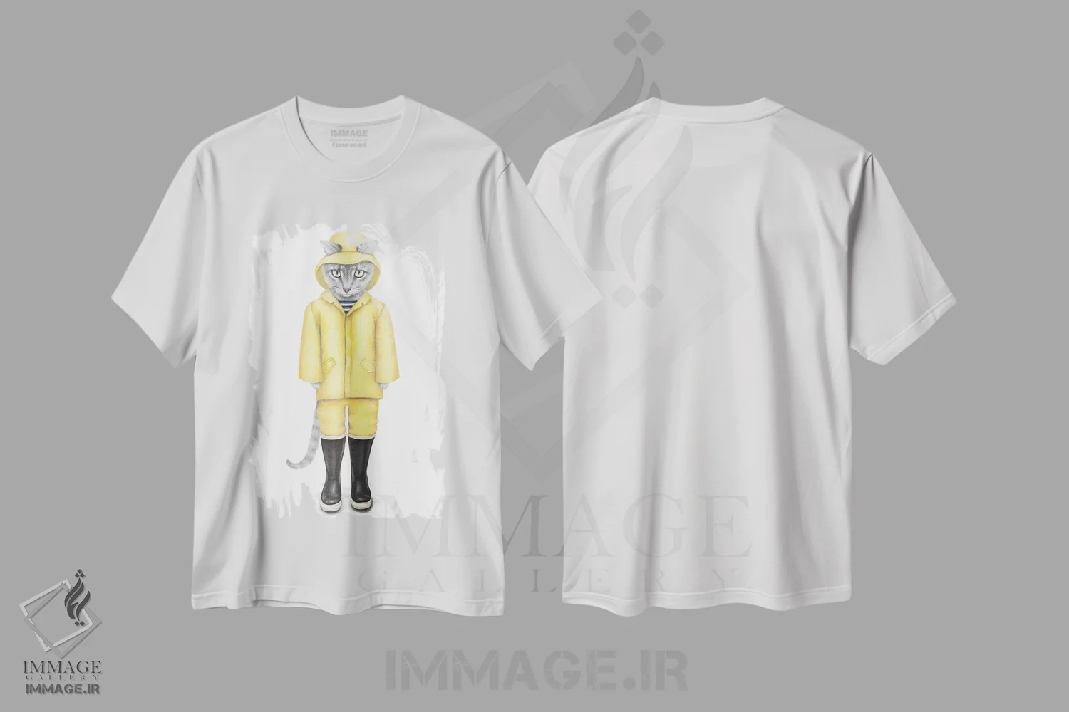 تیشرت سفید طرح دار – تیشرت فانتزی ,گربه بارانی اثر مندی هک immage.ir