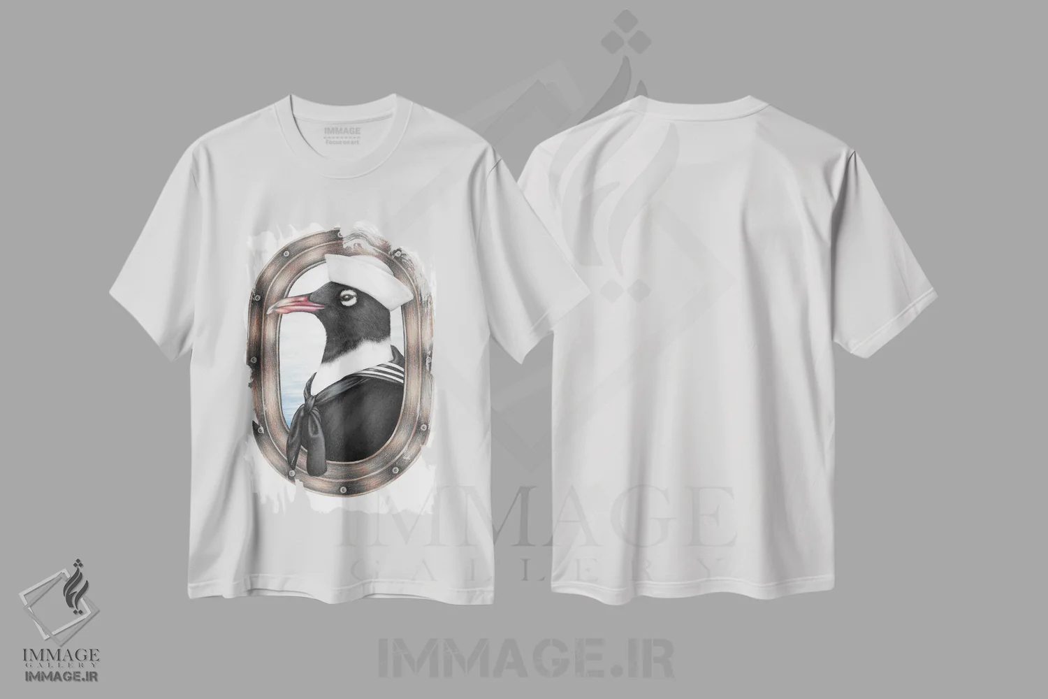 تیشرت سفید طرح دار – تیشرت دریایی ,مرغ دریایی ملوان اثر مندی هک فروشگاه ایماژ