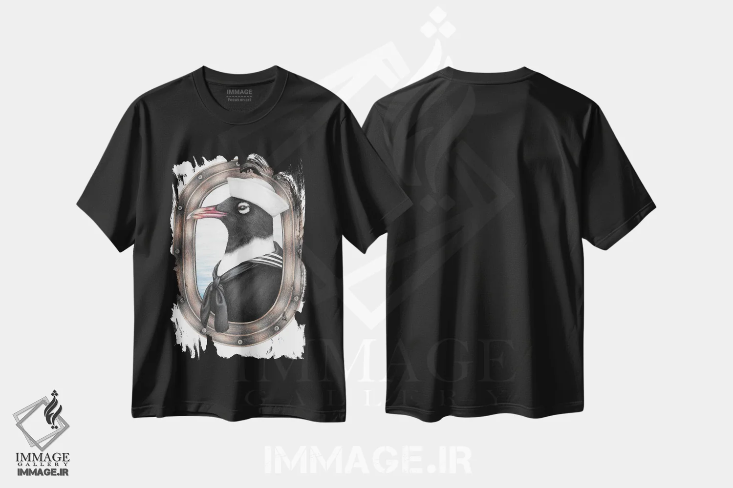 تیشرت مشکی طرح دار – تیشرت دریایی ,مرغ دریایی ملوان اثر مندی هک immage.ir