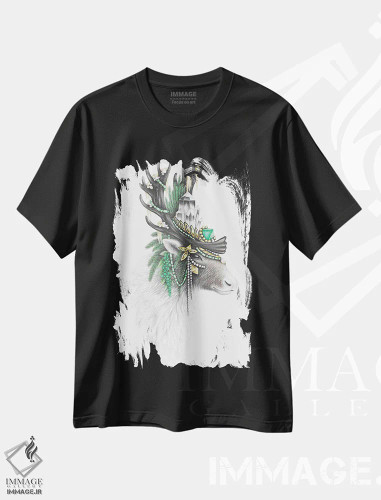 تیشرت مشکی طرح دار – تیشرت طبیعت ,گوزن شمالی باشکوه اثر مندی هک فروشگاه ایماژ