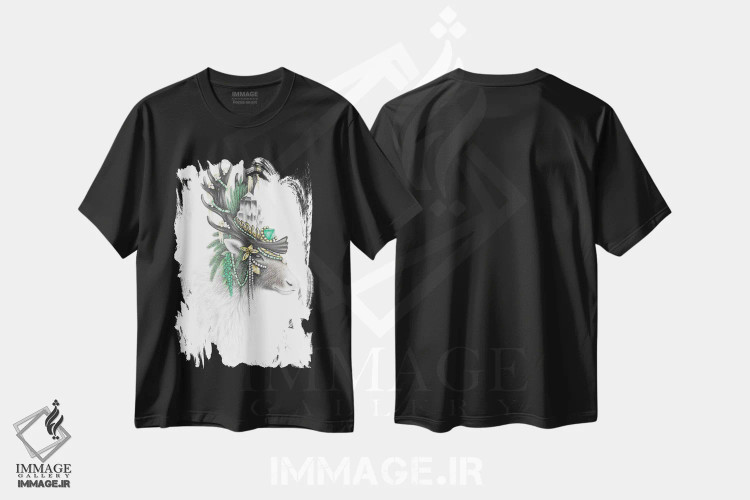 تیشرت مشکی طرح دار – تیشرت طبیعت ,گوزن شمالی باشکوه اثر مندی هک فروشگاه ایماژ