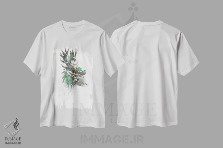 تیشرت سفید طرح دار – تیشرت طبیعت ,گوزن شمالی باشکوه اثر مندی هک immage.ir