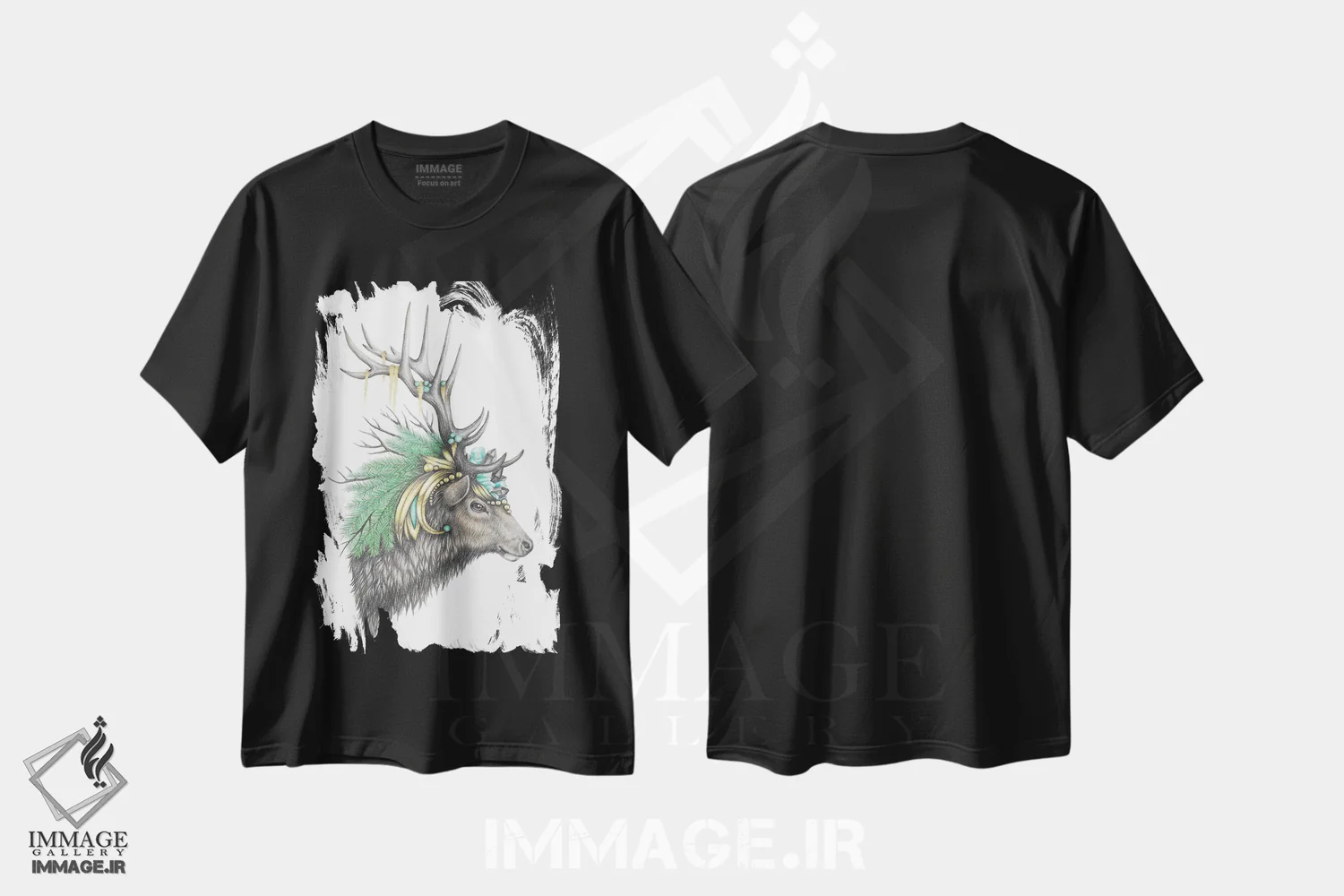 تیشرت مشکی طرح دار – تیشرت طبیعت ,گوزن بزرگ باشکوه اثر مندی هک immage.ir