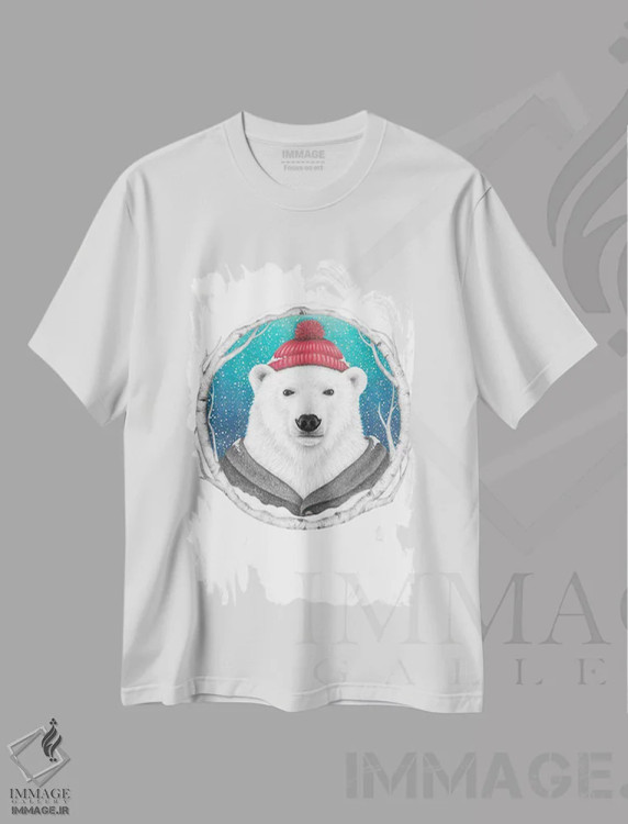 تیشرت سفید طرح دار – تیشرت حیوانات ,خرس قطبی اثر مندی هک فروشگاه ایماژ