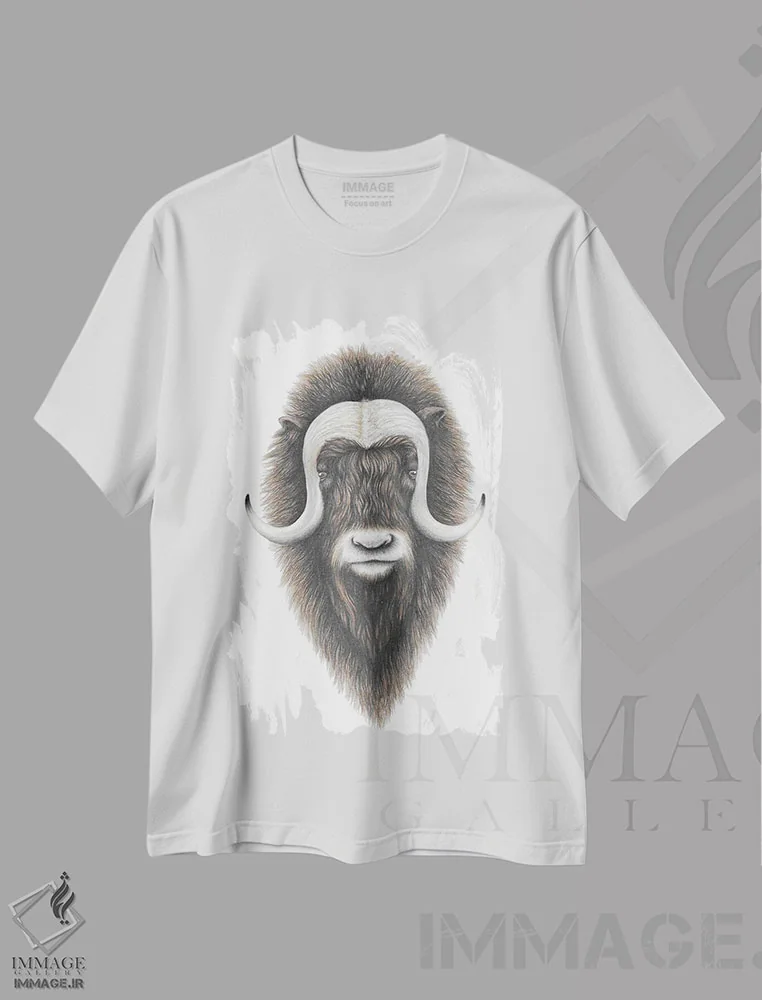 تیشرت سفید طرح دار – تیشرت حیوانات ,گاو مُشک اثر مندی هک immage.ir
