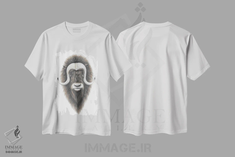 تیشرت سفید طرح دار – تیشرت حیوانات ,گاو مُشک اثر مندی هک immage.ir