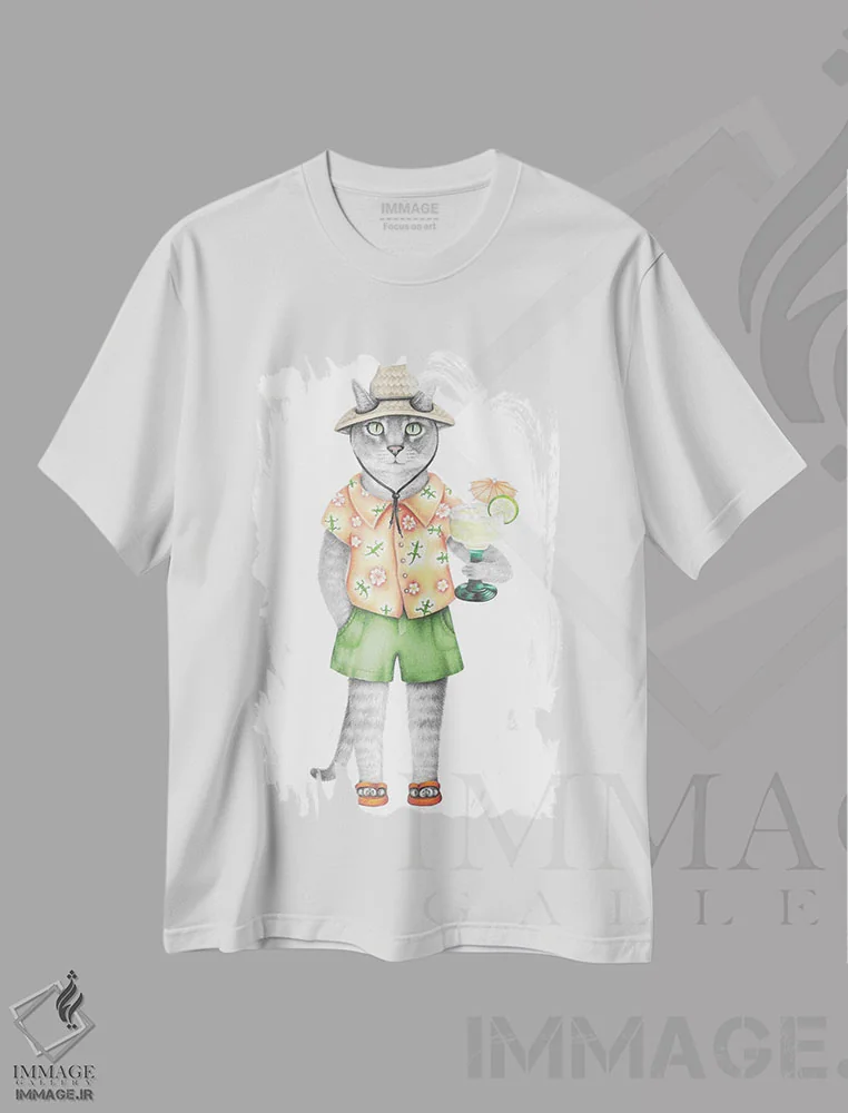 تیشرت سفید طرح دار – تیشرت طنز ,گربه مارگاریتا اثر مندی هک immage.ir