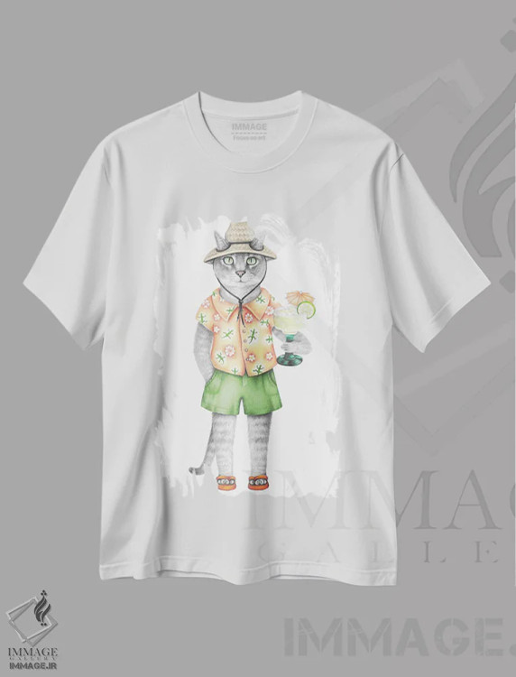 تیشرت سفید طرح دار – تیشرت طنز ,گربه مارگاریتا اثر مندی هک immage.ir