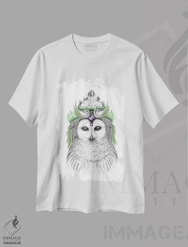تیشرت سفید طرح دار – تیشرت حیوانات ,جغد باشکوه خط دار اثر مندی هک فروشگاه ایماژ