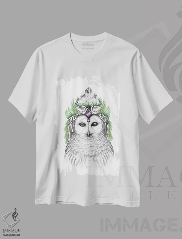 تیشرت سفید طرح دار – تیشرت حیوانات ,جغد باشکوه خط دار اثر مندی هک فروشگاه ایماژ