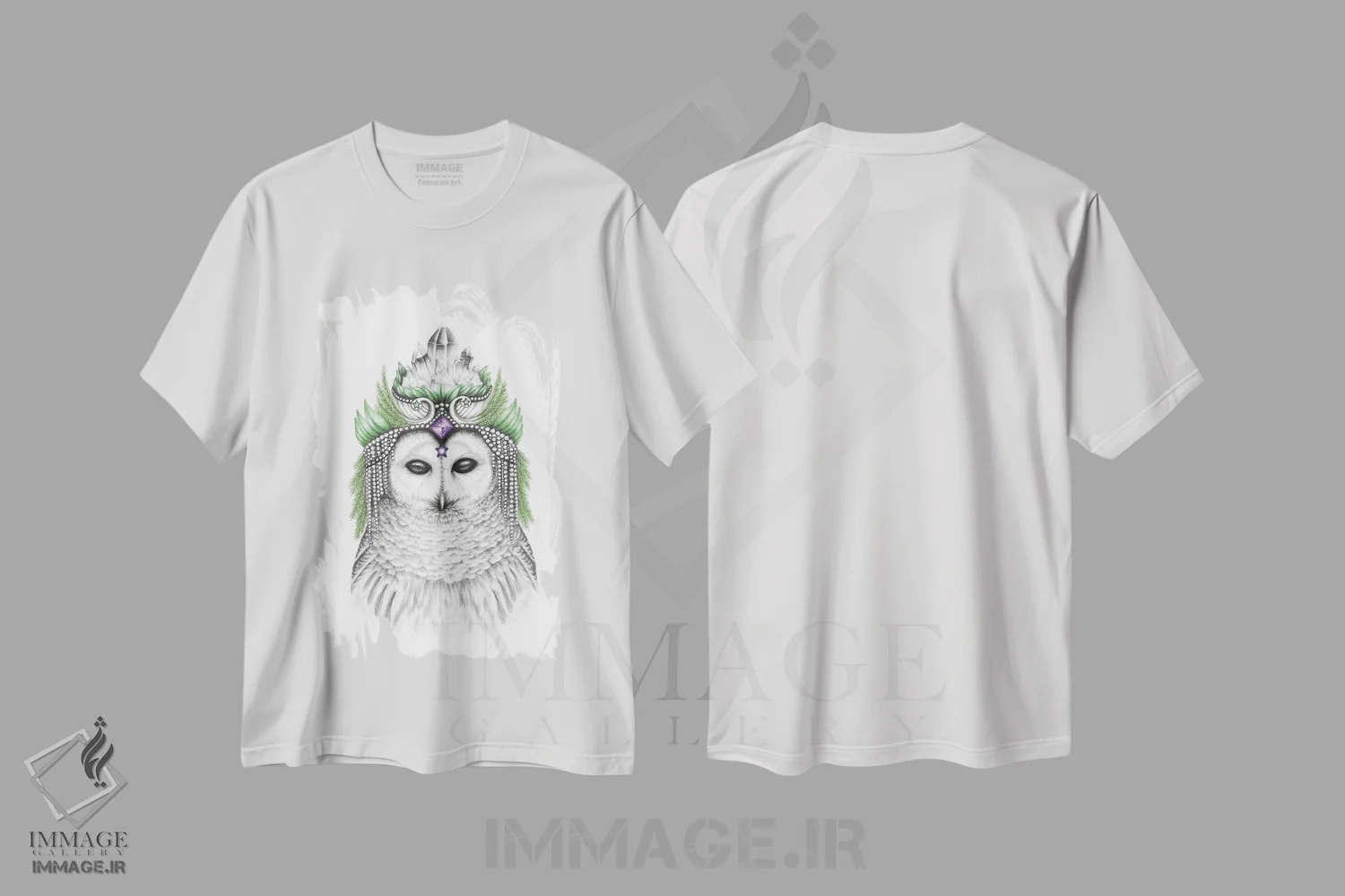 تیشرت سفید طرح دار – تیشرت حیوانات ,جغد باشکوه خط دار اثر مندی هک فروشگاه ایماژ