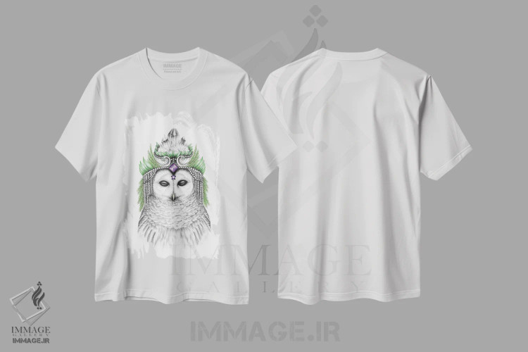 تیشرت سفید طرح دار – تیشرت حیوانات ,جغد باشکوه خط دار اثر مندی هک فروشگاه ایماژ