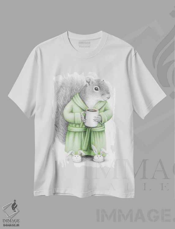 تیشرت سفید طرح دار – تیشرت طنز ,سنجاب قهوه ای اثر مندی هک immage.ir
