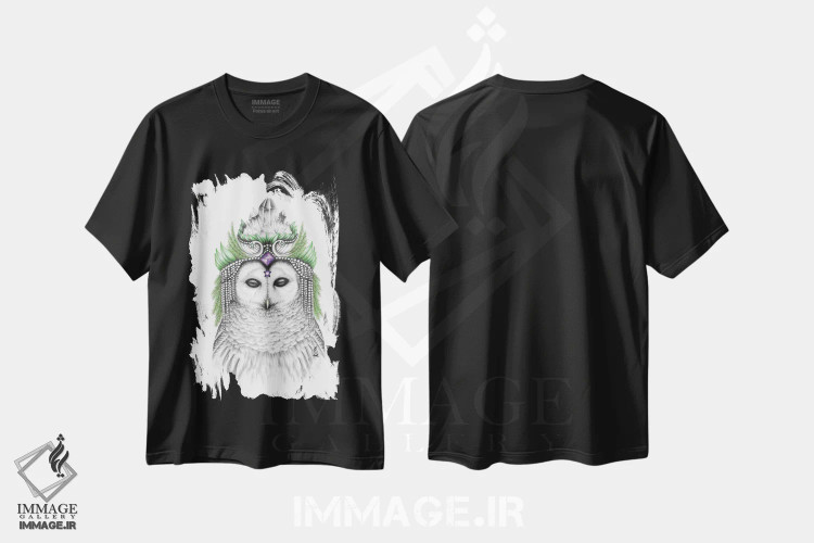 تیشرت مشکی طرح دار – تیشرت حیوانات ,جغد باشکوه خط دار اثر مندی هک immage.ir