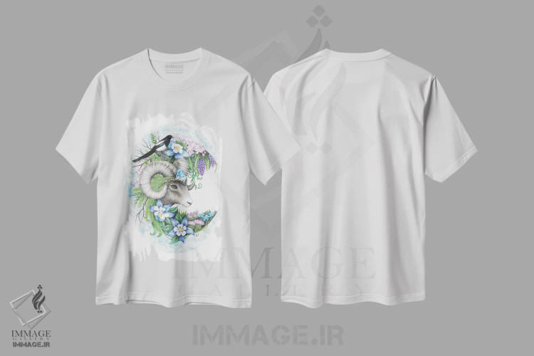 تیشرت سفید طرح دار – تیشرت حیوانات مزرعه ,گوسفند بزرگ شاخ دار باشکوه اثر مندی هک immage.ir