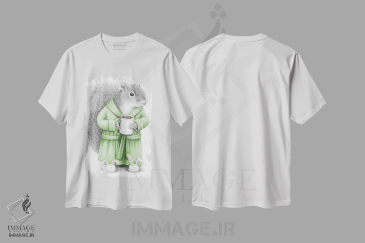 تیشرت سفید طرح دار – تیشرت طنز ,سنجاب قهوه ای اثر مندی هک immage.ir