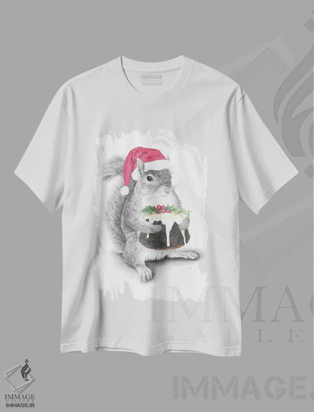 تیشرت سفید طرح دار – تیشرت کریسمسی ,سنجاب بابانوئل اثر مندی هک فروشگاه ایماژ