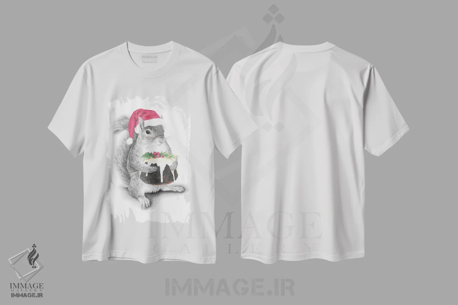 تیشرت سفید طرح دار – تیشرت کریسمسی ,سنجاب بابانوئل اثر مندی هک فروشگاه ایماژ