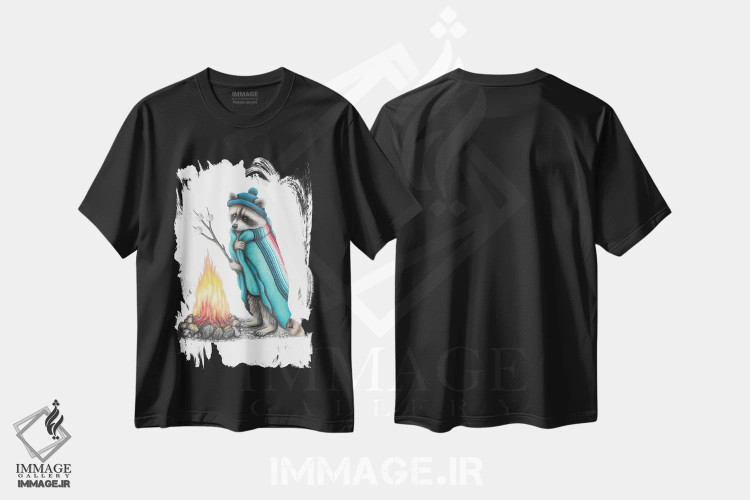 تیشرت مشکی طرح دار – تیشرت طبیعت ,راکون و آتش کمپ اثر مندی هک immage.ir
