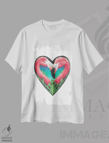 تیشرت سفید طرح دار – تیشرت حیوانات ,قلب فلامینگو اثر مندی هک فروشگاه ایماژ
