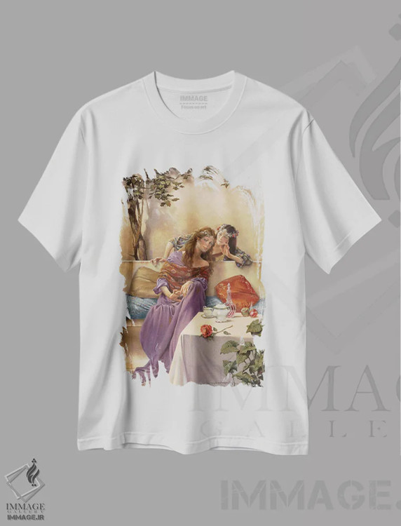تیشرت سفید طرح دار – تیشرت هنری ,زمزمه اثر ماهر مرکوس فروشگاه ایماژ