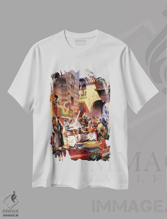 تیشرت سفید طرح دار – تیشرت فرهنگی ,بازار جمعه سوق اثر ماهر مرکوس فروشگاه ایماژ