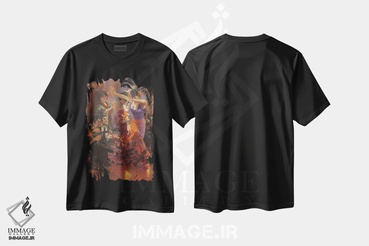 تیشرت مشکی طرح دار – تیشرت فلامنکو ,رقص با درد اثر ماهر مرکوس فروشگاه ایماژ