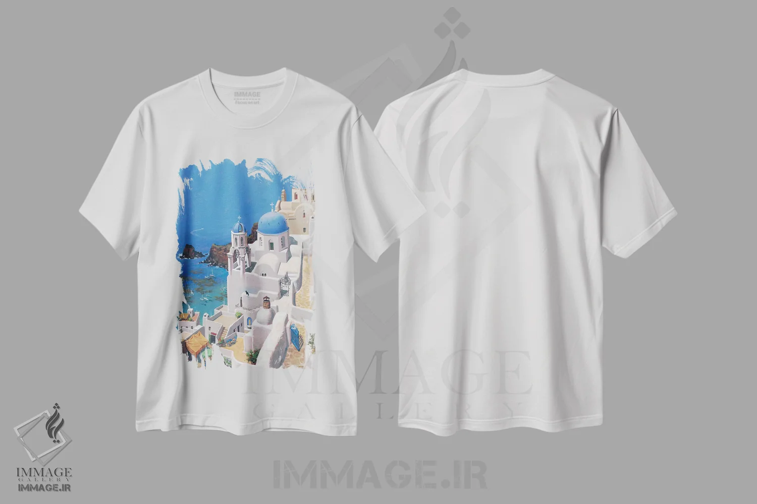 تیشرت سفید طرح دار – تیشرت طبیعت ,بهشت یونانی اثر ماهر مرکوس immage.ir